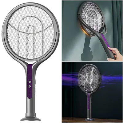 Rotating Head Electric Fly Swatter Rechargeable Mosquito Swatter 2 in 1 Fly Killer and Mosquito Trap Lamp for Indoor Outdoor