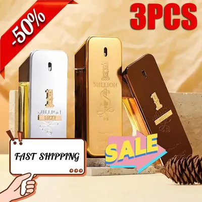 3Pcs 1 Million Parfum Lucky Eau De Toilette Spray Perfume Fresh Scent Prive for Paco Rabanne for Men 100ML Eau de Parfum Spray