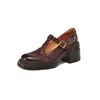 Französischer Einzelschuh für Damen, runde Zehen, High Heels, dickes Leder, dicke Sohlen, Retro-Mary-Jane-Damenschuhe