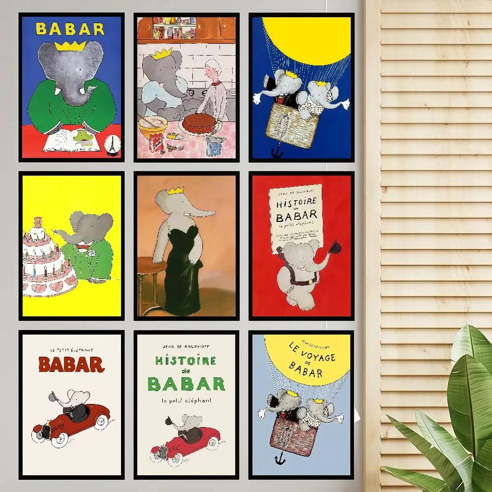 Elefant Babar Frankreich Märchen Vintage Poster Klebrige Whitepaper Drucke Poster Kunstwerk Poster Wandaufkleber Image