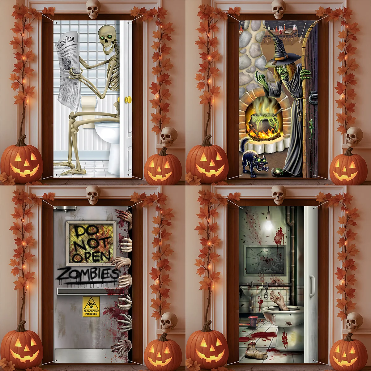 90X180cm Halloween Horror Schädel Blutige Türabdeckung Dekor Hängende Flagge Banner Türabdeckung Banner Halloween Haustür Veranda Rückseite Image
