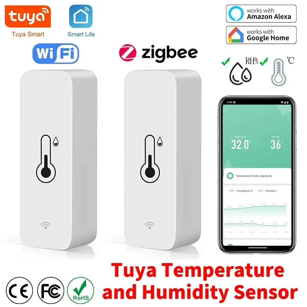 Tuya WiFi Zigbee Temperatur-Feuchtigkeitssensor Thermometer Hygrometer über APP Smart Life Fernbedienung Funktioniert mit Alexa Yandex Image