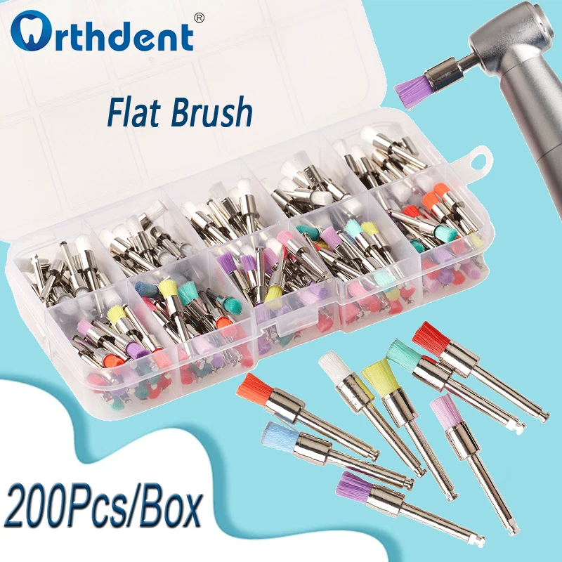 200Pcs Dental Nylon Flache Bush Einweg Bunte Weiße Polieren Pinsel Zähne Bleaching Prophy Pinsel Zahnmedizin Werkzeuge RA 2,35 Image