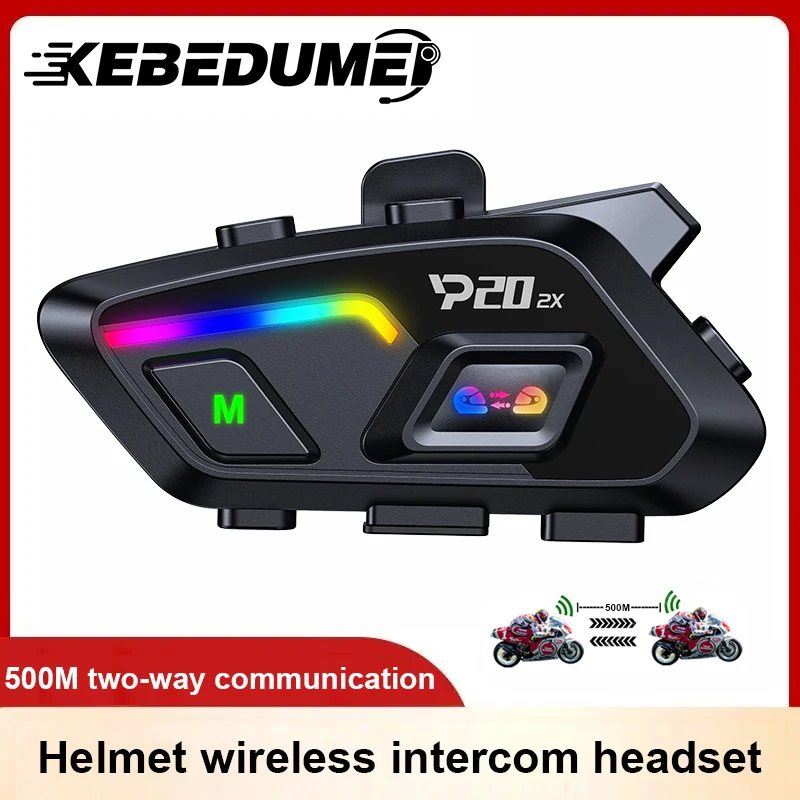1/2Pcs P20 2X Motorrad Helm Intercom Bluetooth Headset Lange Standby 1000mAh MP3 Player Wasserdichte Freisprecheinrichtung sprechanlage Image