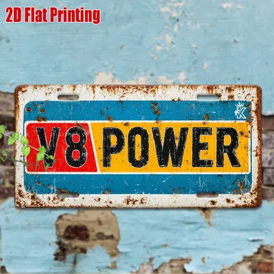 V8 Power Metall-Nummernschild – Retro-Aluminiumschild mit auffälligem V8-Design, Muscle Car & Garage Dekor, industrielle Wandkunst, Perfe
