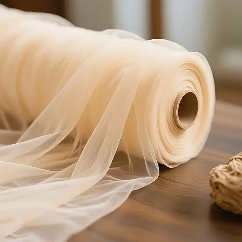 Tüll Stoff DIY Dekor Hochzeit Zubehör XMS Party Event Sheer Mesh Stoff Elegantes Material Tischläufer Stuhl Bögen Hintergrund Image