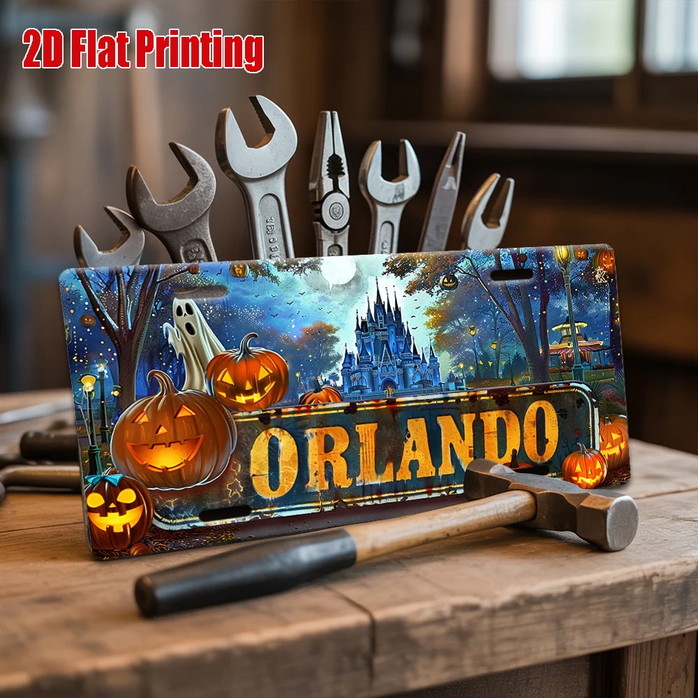 Drucken, Orlando Halloween Night Scene Metall-Nummernschild, dekorative Schilder und Plaketten, Vintage-Aluminiumschild, geeignet f Image