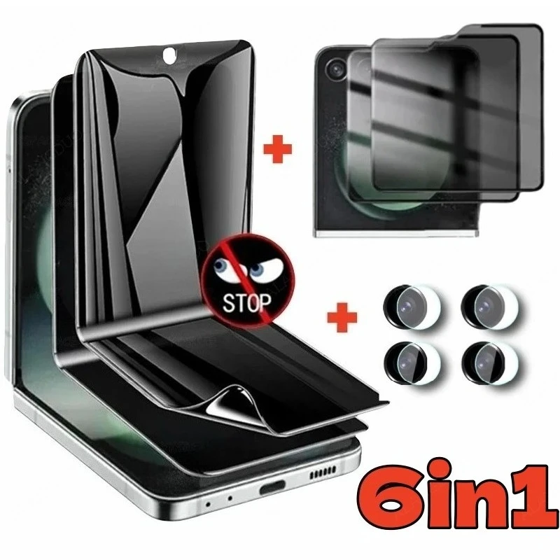 6in1 Anti-spion Film Für Samsung Galaxy Z Flip 6 5 Front Hydrogel Film + Hinten Privatsphäre Glas + kamera Schutz Für Samsung Z Flip 6/7 Image