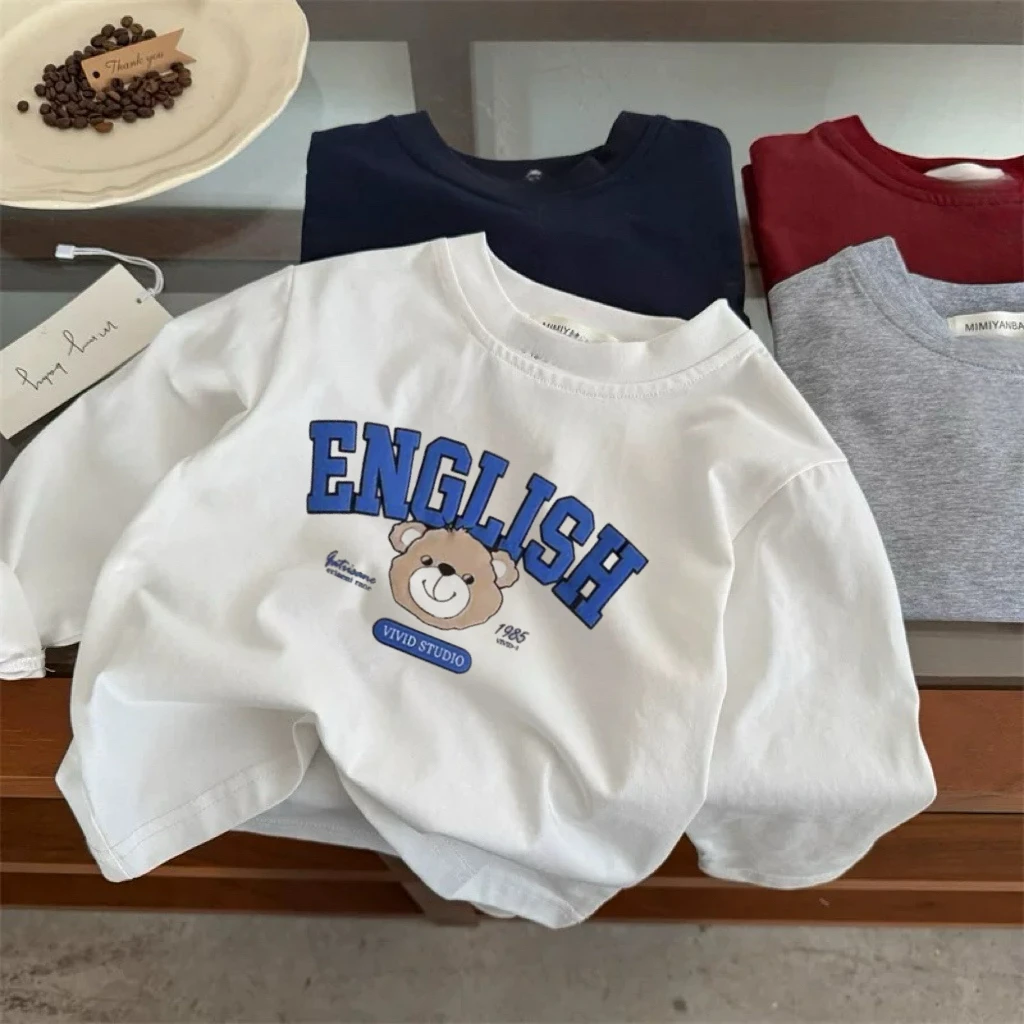 Kleiner Bär bedruckte T-Shirts mit langen Ärmeln, 0–7 Jahre, Kind, schöne Mode, Rundhalsausschnitt, Babykleidung, 2026, Frühling und Herbst Image