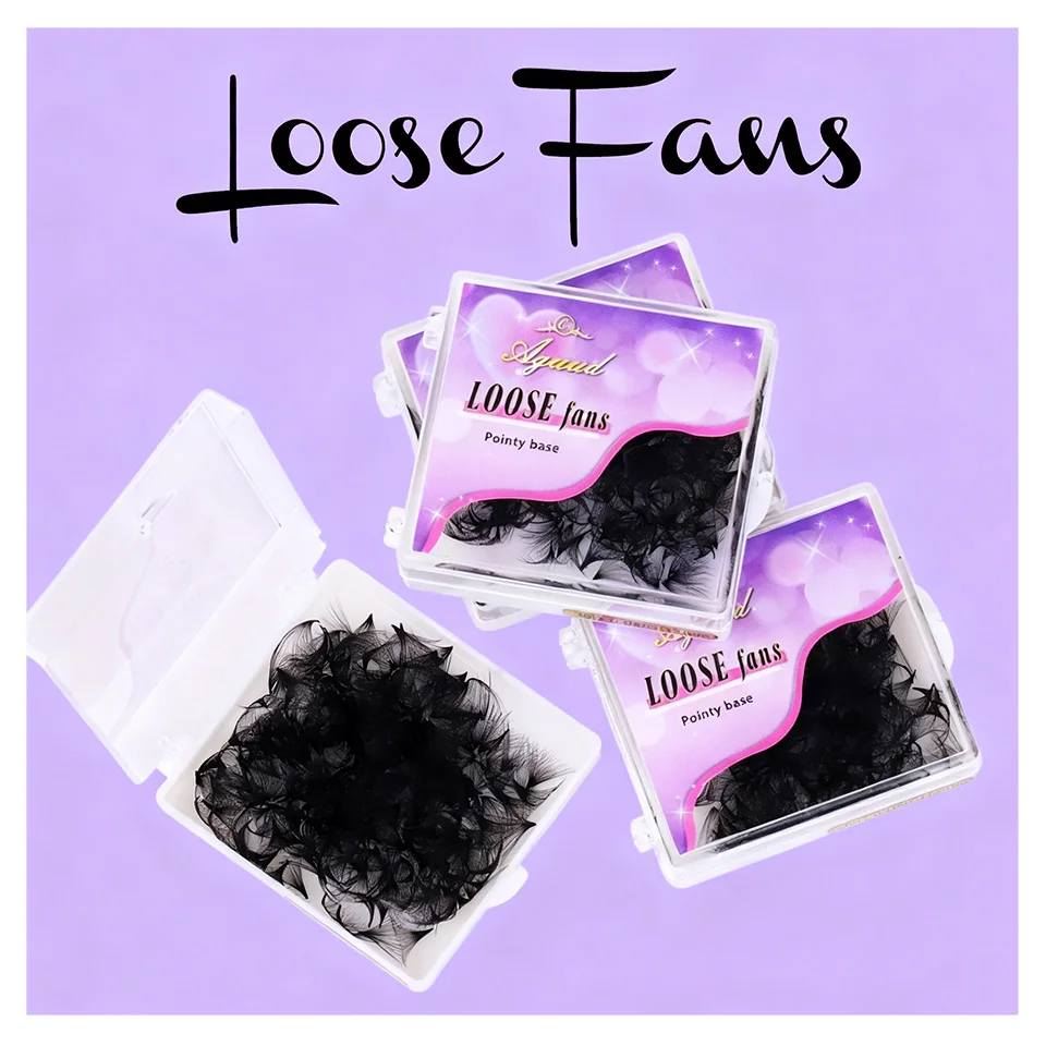 AGUUD Lose Fächer Wimpern Mattschwarz Vorgefertigte lose Fächer Wimpern Dünne spitze Basis Cilios Russisches Volumen Wimpernverlängerungstabletts Image