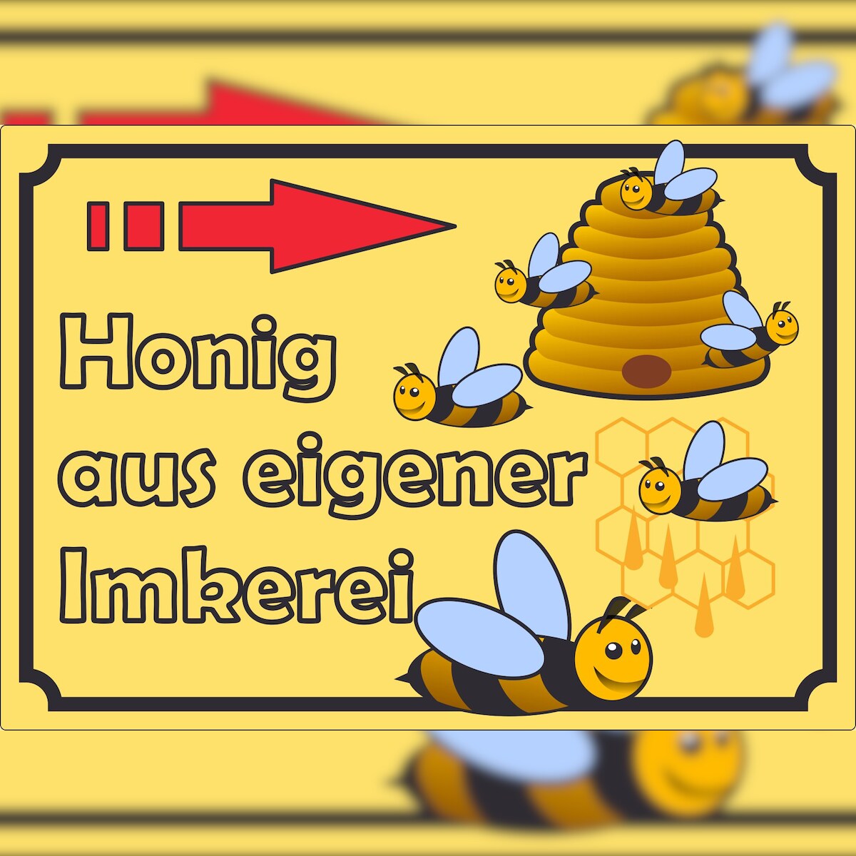 HB-Druck Werbeaufkleber Aufkleber Honig mit Pfeil nach rechts A9 (37x52mm) Image