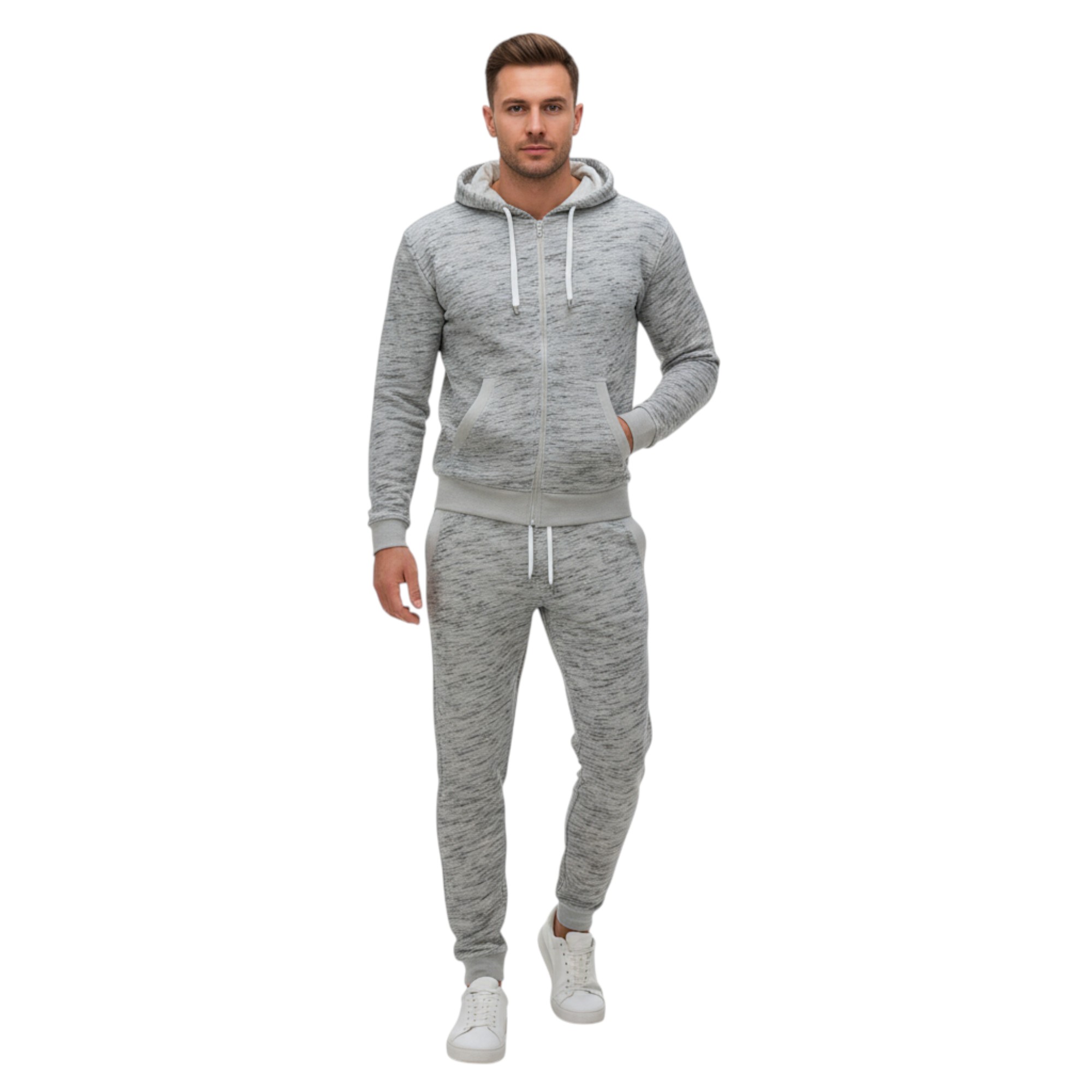 Other Mens Fleece Tracksuit Set Full Zip Hoodie Top Winter Joggers Gym Jogging Bottoms - Grey Cotton - Size 2XL