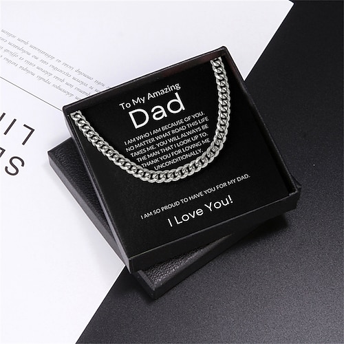 Collier à maillons cubains pour mon père, cadeau de Noël pour père avec boîte à message, cadeau d