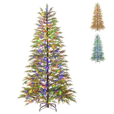 Costway 6.5 Feet Artificial Christmas Tree with Branch Tips and Colorful LED Lights