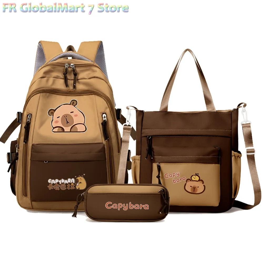 Kawaii Capybara 3pc ensemble école sac à dos filles sacs d'école ensemble décontracté sacs à dos enfants livre sac enfants cartable voyage sac à dos