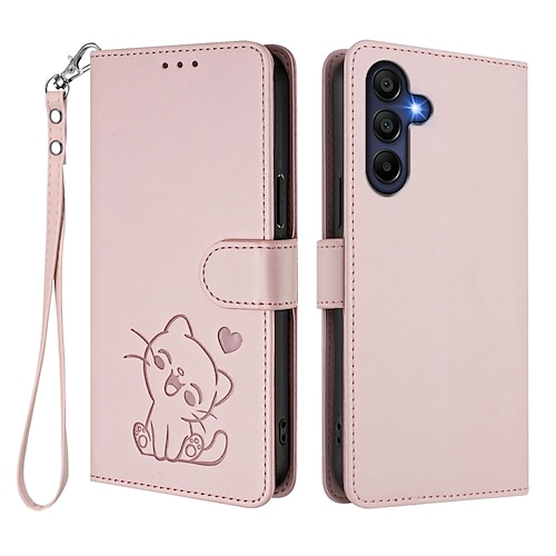 Handy Hülle Handyhüllen Für Samsung Galaxy S25 S24 S23 S24 FE S22 Plus Ultra S23 FE A56 A36 A26 A16 Brieftaschenhülle Vollschutz mit Trageriemen Stoßfest Katze Retro TPU PU-Leder Image