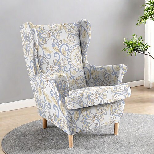 Ohrensesselbezug, floral, gestreift oder geometrisch bedruckter Polyester-Schonbezug, langlebiger rutschfester Stuhlschutz für das Wohnzimmer Image