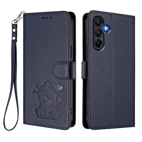 Handy Hülle Handyhüllen Für Samsung Galaxy S26 Ultra Plus S25 S24 S23 S24 FE S22 Plus Ultra S23 FE A56 A36 A26 Brieftaschenhülle Vollschutz mit Trageriemen Stoßfest Katze Retro TPU PU-Leder Image