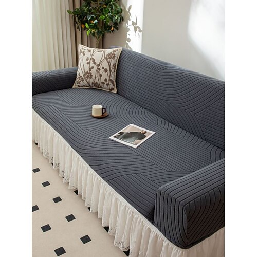 Elastischer Sofabezug mit Rockkante, einfarbiger universeller Ganzjahres-Schonbezug, verdickter rutschfester Sofaschutz für einen hochwertigen Look Image