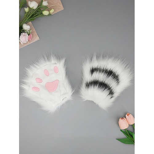 Damen Halloween Pelzpfotenhandschuhe – Plüschtierkrallen-Kostümzubehör für Partys, Cosplay und Themenveranstaltungen Image