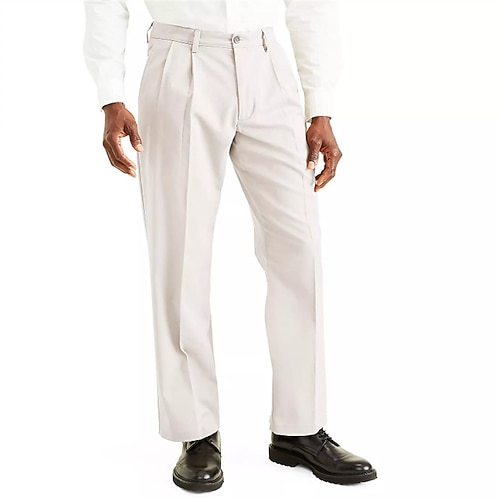 Herren Hose Anzughose Faltenhose Tasche Einfach Komfort Atmungsaktiv Volle Länge Formell Party Geschäft Mode Streetwear Schwarz Weiß Unelastisch Image