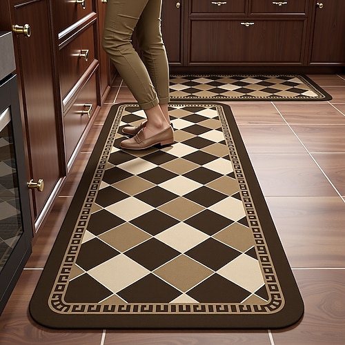 Läuferteppiche für Flur und Küche Bauernhaus-Diagrammmatte Anti-Ermüdungsdesign für Spüle und Waschküche weicher rutschfester maschinenwaschbarer Teppich mit Gummirücken Image