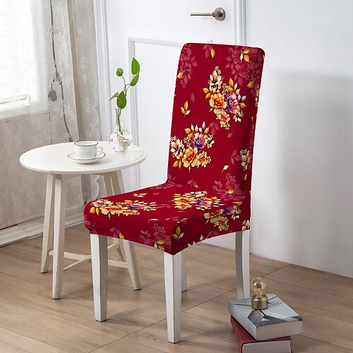 Weihnachts-Esszimmerstuhlbezug, geometrisch bedruckter Polyester-Schonbezug, elastischer, rutschfester Stuhlschutz für Zuhause oder Party Image