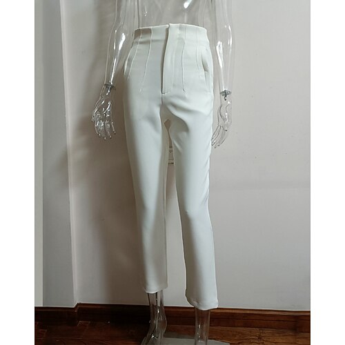 Damen Chinos Streetwear Lässig Volle Länge Mittlere Taillenlinie Einfach Tasche Elastischer Bund Bequem Unelastisch Täglich Outdoor Urlaub Beige Kamel Saphirblau Weiß Herbst Winter Schmale Passform Image