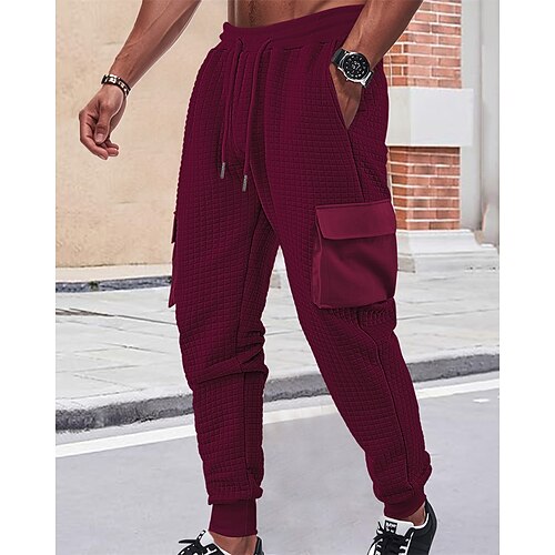 Herren Cargo-Jogginghose Jogginghose Hose Jacquard Kordelzug Tasche Einfach Komfort Sport im Freien Täglich Mode Lässig Schwarz Weiß Mikroelastisch Image