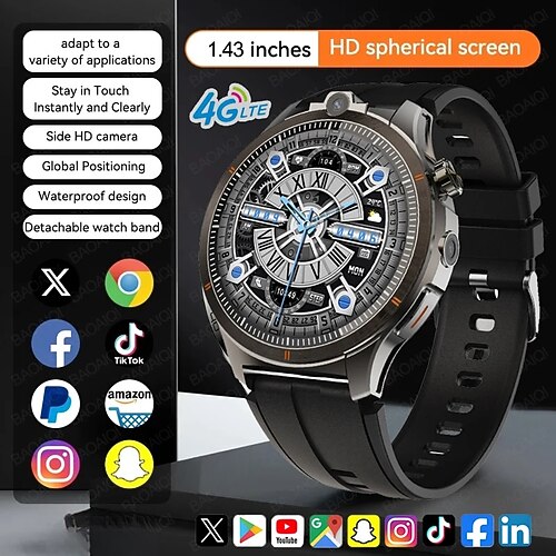 LW9 Smartwatch 1.43 Zoll Smartwatch Fitnessuhr Bluetooth 4G Temperaturüberwachung Schrittzähler Anruferinnerung Kompatibel mit Android iOS Herren GPS Langer Standby Freisprechanrufe IP68 22mm Image