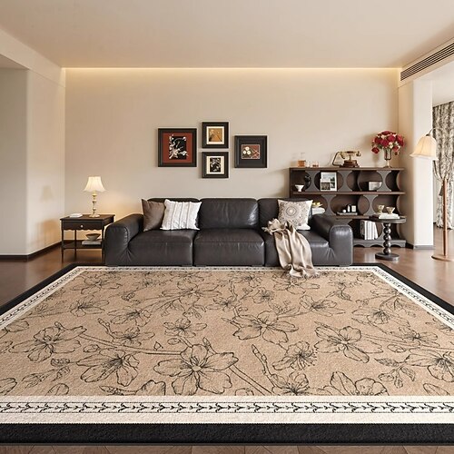 Teppich im französischen Vintage-Stil, strapazierfähiger und pflegeleichter Teppich für Wohnzimmer oder Schlafzimmer, elegante große Bodenmatte für das Sofa, schmutzabweisende Wohndekoration Image