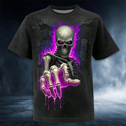Herren Optische Täuschung 3D Knochen T Shirt Kurzarm T-Shirt 3D-Druck Rundhalsausschnitt Hemd Übertrieben Designer Horror Party Straße Ferien Rote Blau Purpur Sommer Frühling Ganzjahres Bekleidung S Image