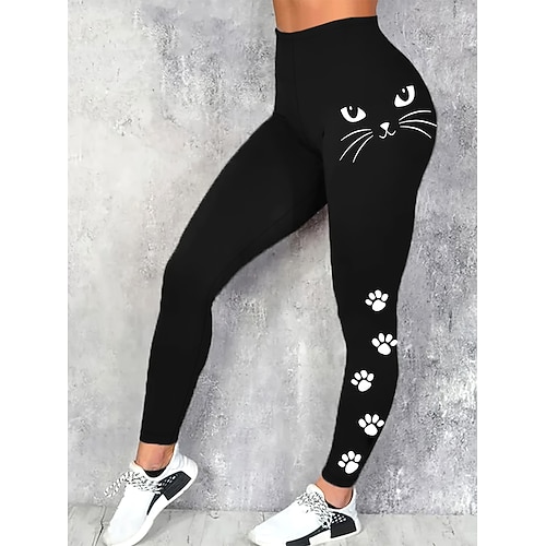 Damen Stoffhosen Leggings Gemütliche Leggings Urlaub Vintage Streetwear Volle Länge Natürliche Taille Grafik Tiermotiv Katze Elastischer Bund Druck Bequem Außenbereich Hohe Elastizität Outdoor Urlaub