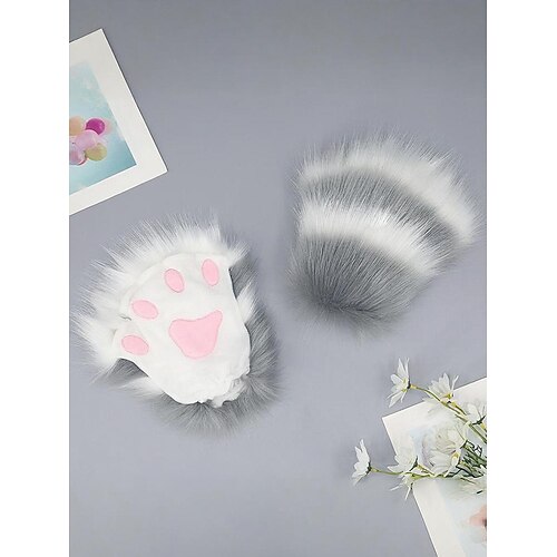 Damen Halloween Pelzpfotenhandschuhe – Plüschtierkrallen-Kostümzubehör für Partys, Cosplay und Themenveranstaltungen Image