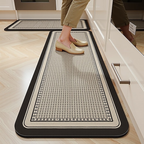 Läuferteppiche für Flur und Küche Bauernhaus-Diagrammmatte Anti-Ermüdungsdesign für Spüle und Waschküche weicher rutschfester maschinenwaschbarer Teppich mit Gummirücken Image