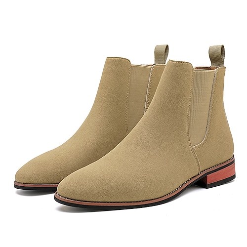 Beige Chelsea-Stiefel für Herren mit minimalistischem Design und Schlupfkomfort, moderner Stiefelettenstil für Herren, geeignet für elegante Freizeitoutfits und Wochenendkleidung Image