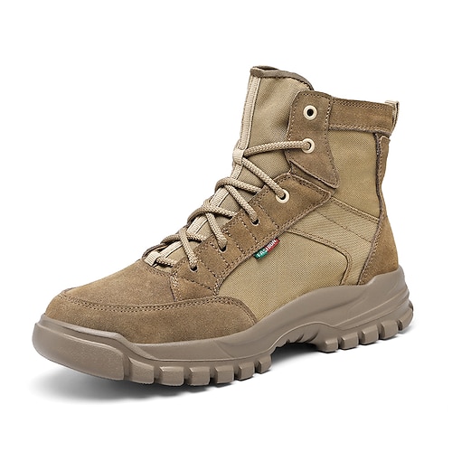 Beige Herren-Wanderstiefel mit hohem Schaft und Schnürung, rutschfeste Sohle, lässige Trekkingschuhe für den Außenbereich zum Campen und Reisen Image