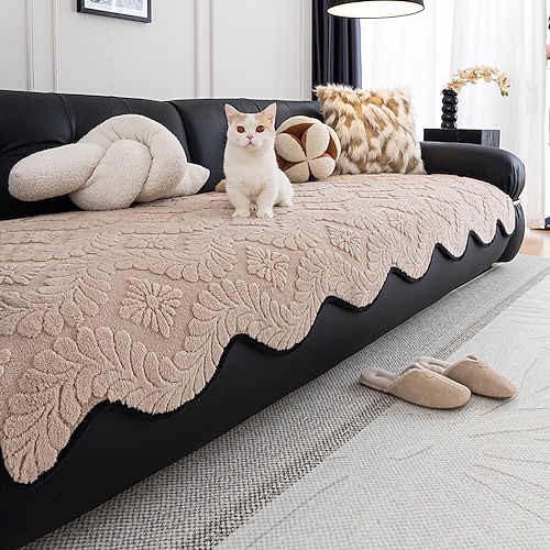 Plüschiges Sofakissen aus Baumwollsamt, Ganzjahres-Dicker Jacquard-Schonbezug, Luxuriöser rutschfester Sofaschutz mit Rückenlehnenbezug, Haustierfreundlich Image