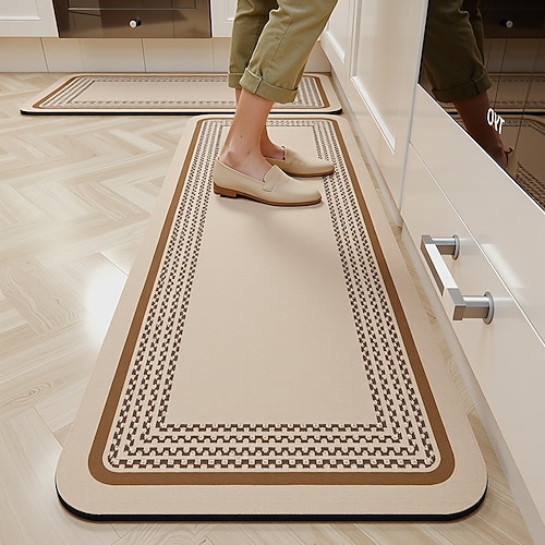 Läuferteppiche für Flur und Küche Bauernhaus-Diagrammmatte Anti-Ermüdungsdesign für Spüle und Waschküche weicher rutschfester maschinenwaschbarer Teppich mit Gummirücken Image