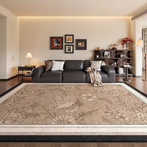 Teppich im französischen Vintage-Stil, strapazierfähiger und pflegeleichter Teppich für Wohnzimmer oder Schlafzimmer, elegante große Bodenmatte für das Sofa, schmutzabweisende Wohndekoration Image