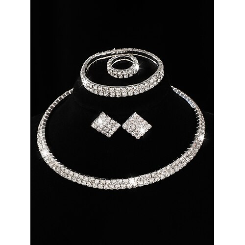 4-teiliges Strass-Schmuckset für Damen – glitzernde Halskette, Ohrringe, Armband und Ring für Gesellschaftstanz, Cocktailpartys und formelle Anlässe Image