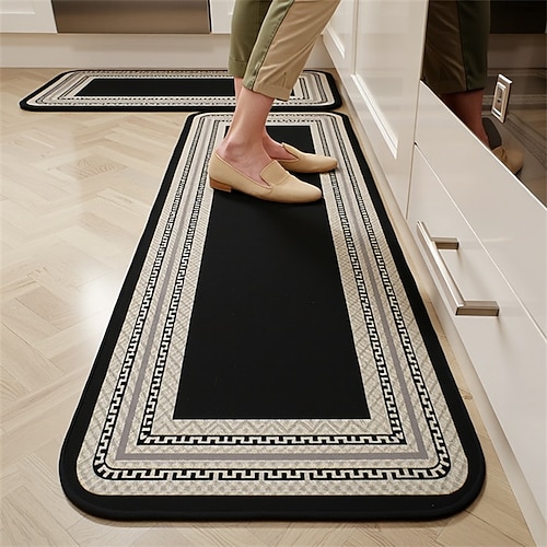 Läuferteppiche für Flur und Küche Bauernhaus-Diagrammmatte Anti-Ermüdungsdesign für Spüle und Waschküche weicher rutschfester maschinenwaschbarer Teppich mit Gummirücken Image
