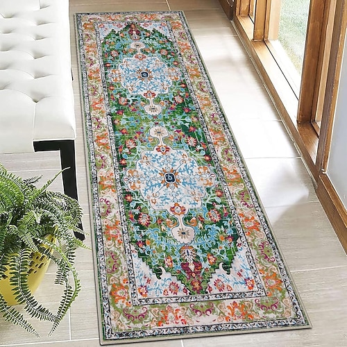 Runner-Teppiche für Flur Küche Persischer Stil Kristall Samt Absorbierender Fußmatte für Waschbecken Waschküche Flur Langlebig Gummirücken Weich Rutschfest Maschinenwaschbar Image