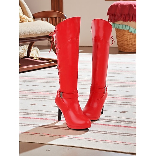 Kniehohe Stiefel mit hohem Absatz und Schnürung an der Rückseite – schick, stilvoll und perfekt für legere oder elegante Anlässe Image
