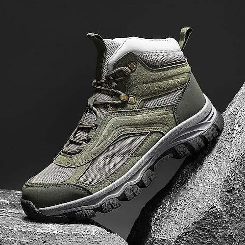 Graue und rote Wanderstiefel für Herren mit Schnürung und gepolsterter Unterstützung, atmungsaktive Trail-Schuhe für Outdoor-Abenteuer und den Alltag Image