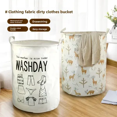 American-style Cotton and Linen Laundry Basket｜Foldable·Organize Clothing·Laundry Basket Storage Bin｜Lazy Handle