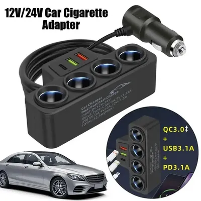 Car Cigarette Lighter Adapter 120w 4In1 3USB Car Charger Fast Charging Plug Adapter Charger 12V Splitter Plug For Car DVR GPS