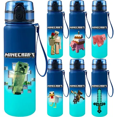 650ML Minecraft Pixel Style Characters Steve Portable Water Cup Large Capacity Sports Outdoor Plastic Leak-Proof Water Bottle
