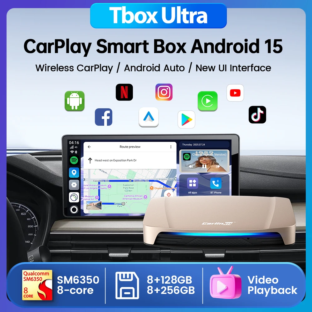 CarlinKit Tbox Ultra 8G 256G Wireless CarPlay Android Auto Android 13 8G 128G AI Box Plus Android 15 Smart Box für 98 % OEM-Autos Image