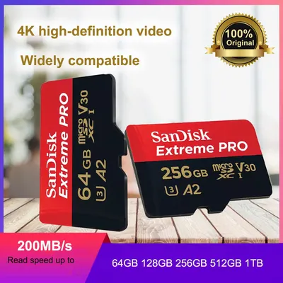 SanDisk Memory Card Extreme Pro MicroSD Card 64GB 128G 256G 512G 1TB C10 A2 U3 V30 4K UHD TF Card Flash Card for Camera Drone
